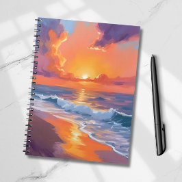 Gouden Uur Oranje Zonsondergang Strand Oceaan Schi Notitieboek