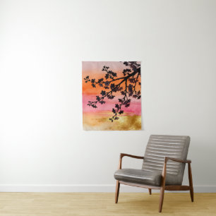 Gouden Uur Sakura Tak Silhouet Wandkleed