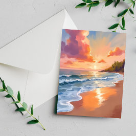 Gouden Uur Strand Zonsondergang Aquarel Schilderen
