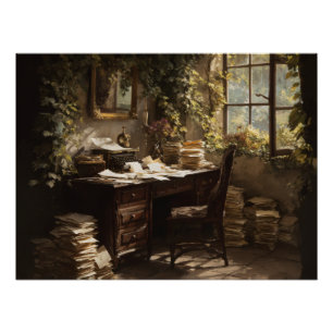 Gouden uur vintage studeerkamerbureau perfect poster