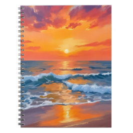 Gouden Uur Zonsondergang Oceaan Strand Schilderen Notitieboek