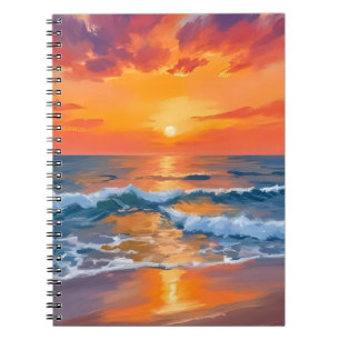 Gouden Uur Zonsondergang Oceaan Strand Schilderen Notitieboek