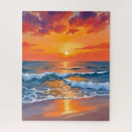 Gouden Uur Zonsondergang Oceaan Strand Schilderij Legpuzzel