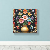 Gouden Vaas met een Levendig Boeket Canvas Afdruk (Insitu (Houten vloer))