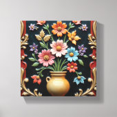 Gouden Vaas met een Levendig Boeket Canvas Afdruk (Voorkant)