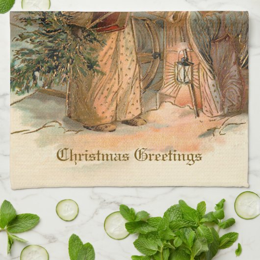  gouden vader kerst en engel theedoek (Gevouwen)