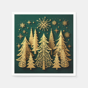 Gouden Vakantie Bos – Kerstboom Patroon Servet