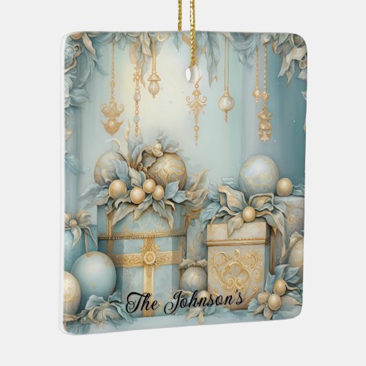 Gouden Vakantie Cadeaus Keramisch Ornament (Rechts)