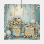 Gouden Vakantie Cadeaus Keramisch Ornament (Achterkant)