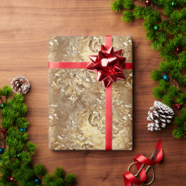 Gouden Vakantie Kerst Metaalachtige Damast Elegant Cadeaupapier