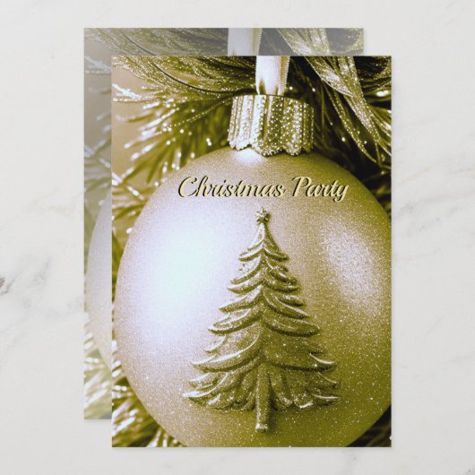 Gouden Vakantie Kerstbal uitnodiging (Voorkant / Achterkant)