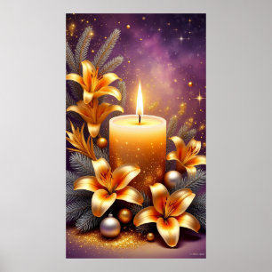 Gouden Vakantiedag Kaars Festieve Pijnboom Elegant Poster