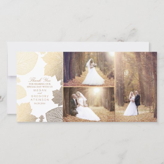 Gouden val laat witte trouwfoto achter Dank u Bedankkaart (Voorkant)