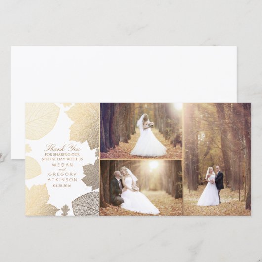 Gouden val laat witte trouwfoto achter Dank u Bedankkaart (Voorkant / Achterkant)