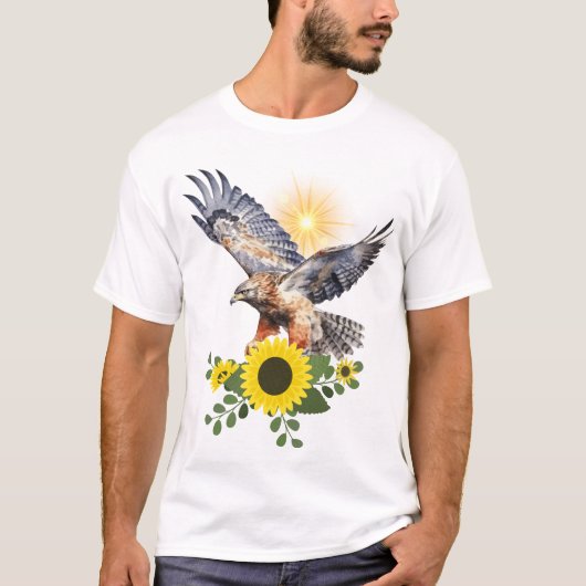 Gouden valk met de bloem van geluk in Sunli T-shirt (Voorkant)