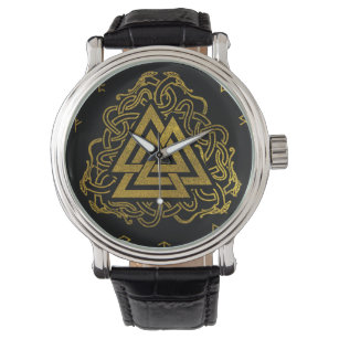 Gouden Valknut Symbool op Runes Patroon Horloge