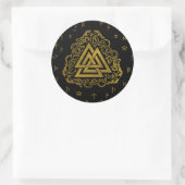 Gouden Valknut Symbool op Runes Patroon Ronde Sticker (Tas)