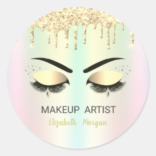 Gouden valse wimpers, Gouden druppels Holografisch Ronde Sticker