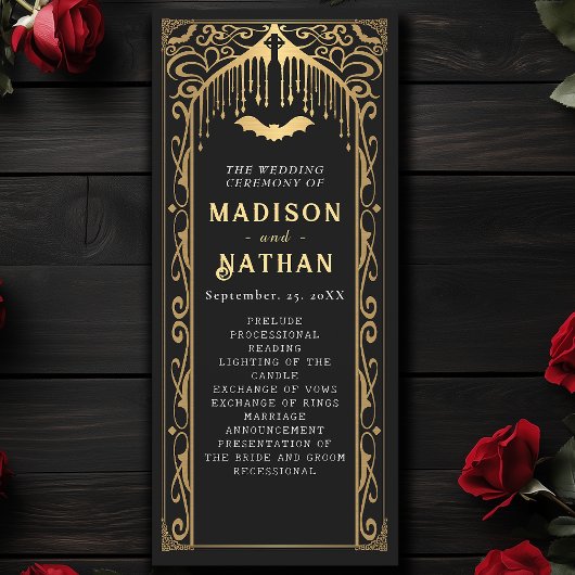 Gouden Vampier Kathedraal Gotische bruiloft Programmakaart
