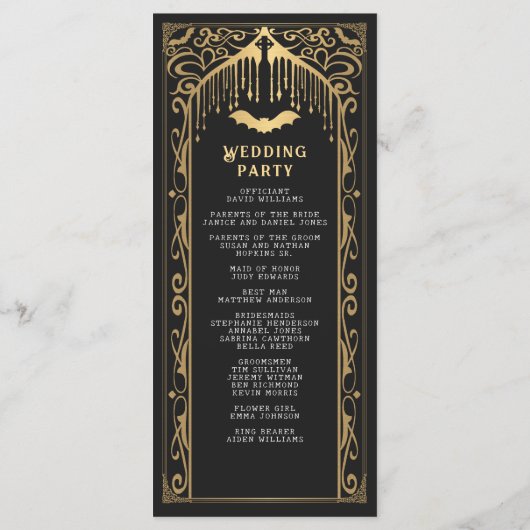 Gouden Vampier Kathedraal Gotische bruiloft Programmakaart (Achterkant)