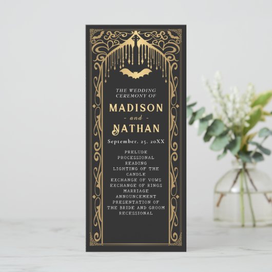 Gouden Vampier Kathedraal Gotische bruiloft Programmakaart (Staand voorkant)