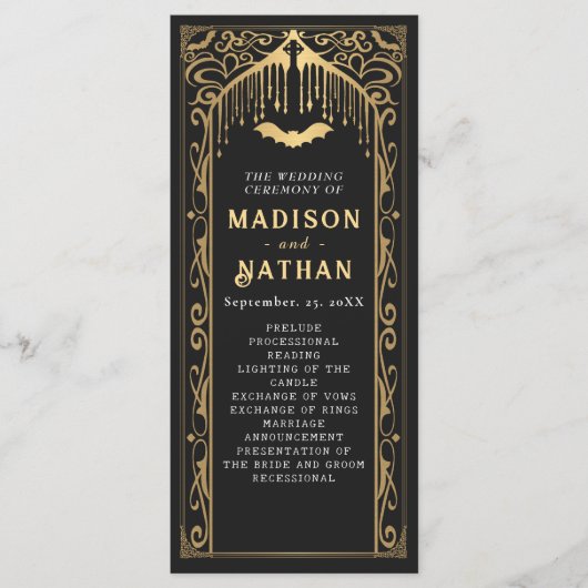 Gouden Vampier Kathedraal Gotische bruiloft Programmakaart (Voorkant)