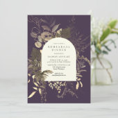 Gouden varen groen Paarse bruiloft repetitie diner Kaart (Staand voorkant)
