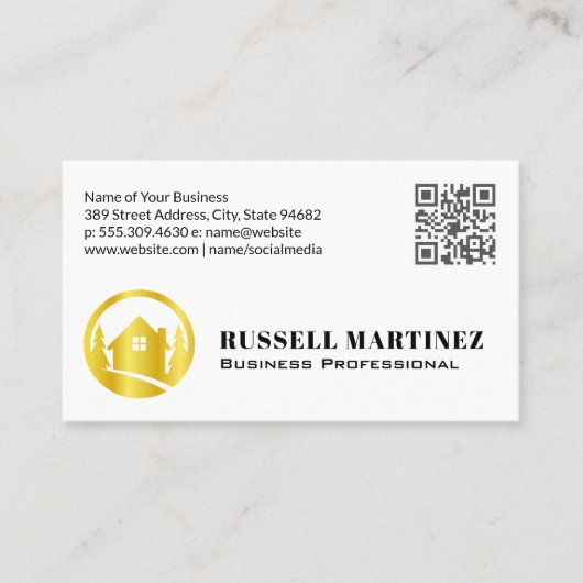 Gouden Vastgoed Bomen Logo | QR Code Visitekaartje (Voorkant)