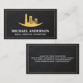 Gouden vastgoedarchitectuur | Leer gestikt Visitekaartje (Voorkant / Achterkant)