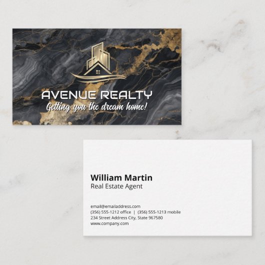 Gouden Vastgoedlogo | Lux Marmer Visitekaartje (Voorkant / Achterkant)