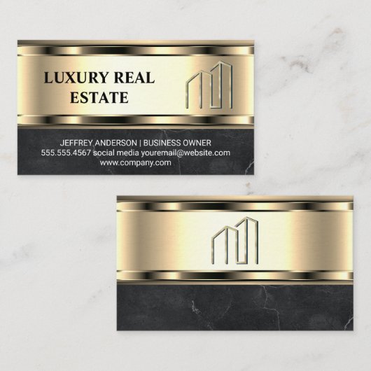 Gouden Vastgoedlogo | Metalen Goud Marmer  Visitekaartje (Voorkant / Achterkant)