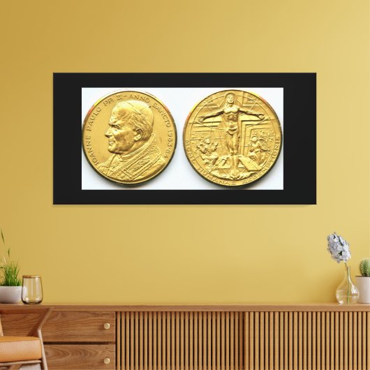 GOUDEN VATICAANSE MUNTEN MET PAUS JOHANNES PAULUS  CANVAS AFDRUK (Insitu (Woonkamer))