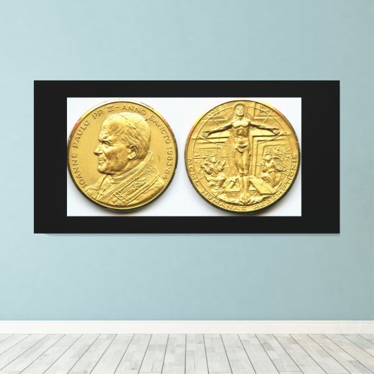 GOUDEN VATICAANSE MUNTEN MET PAUS JOHANNES PAULUS  CANVAS AFDRUK (Insitu (Houten vloer))