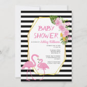 Gouden veelhoek en roze flamingo's baby shower kaart (Voorkant)
