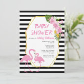 Gouden veelhoek en roze flamingo's baby shower kaart (Staand voorkant)