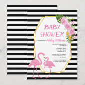 Gouden veelhoek en roze flamingo's baby shower kaart (Voorkant / Achterkant)