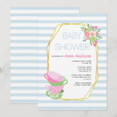 Gouden veelhoek, theekopjes bord blauw bloemenkleu kaart (Voorkant / Achterkant)