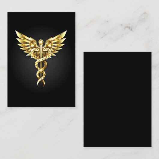 Gouden veelhoekig symbool Caduceus Afsprakenkaartje (Voorkant / Achterkant)
