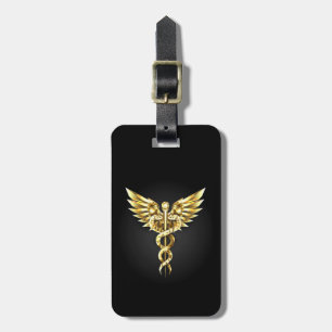 Gouden veelhoekig symbool Caduceus Bagagelabel