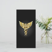 Gouden veelhoekig symbool Caduceus Bedankkaart (Staand voorkant)