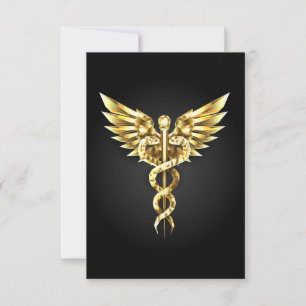 Gouden veelhoekig symbool Caduceus Bedankkaart