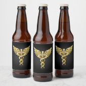 Gouden veelhoekig symbool Caduceus Bier Etiket (Flessen)