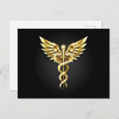 Gouden veelhoekig symbool Caduceus Briefkaart (Voorkant / Achterkant)