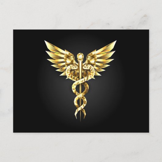 Gouden veelhoekig symbool Caduceus Briefkaart (Voorkant)