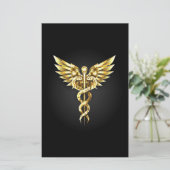Gouden veelhoekig symbool Caduceus Briefpapier (Staand voorkant)