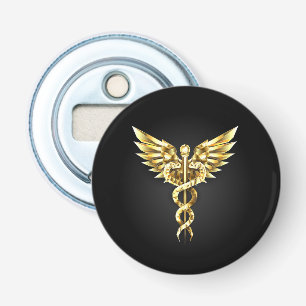 Gouden veelhoekig symbool Caduceus Button Flesopener