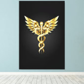 Gouden veelhoekig symbool Caduceus Canvas Afdruk (Insitu (Houten vloer))
