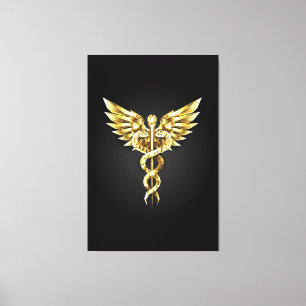 Gouden veelhoekig symbool Caduceus Canvas Afdruk