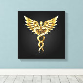 Gouden veelhoekig symbool Caduceus Canvas Afdruk (Insitu (Houten vloer))
