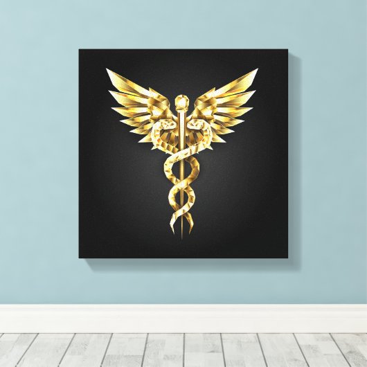 Gouden veelhoekig symbool Caduceus Canvas Afdruk (Insitu (Houten vloer))
